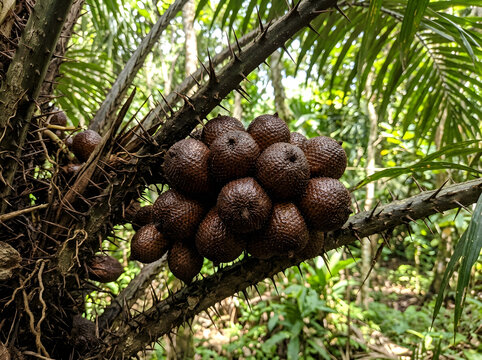 Cluster of Exotic Salak Fruit on Palm Tree in Jungle