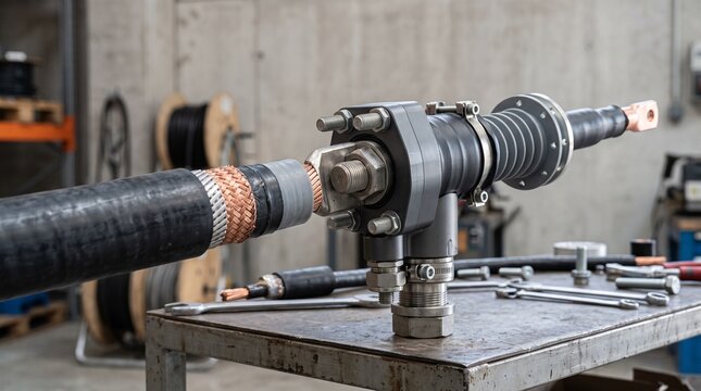 High voltage cable termination joint for industrial power infrastructure.