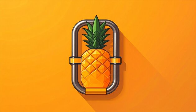 Fresh Pineapple in Modern Metal Can Design on Orange Background.