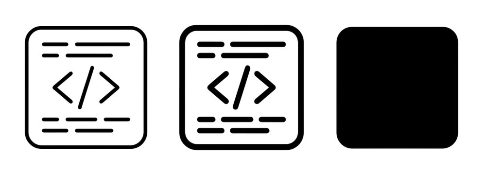 3 Code Snippet Icons, Outline and Solid, for UI and Web Interface Design