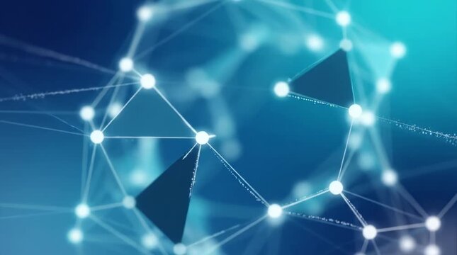 Zooming through a glowing blue digital network
