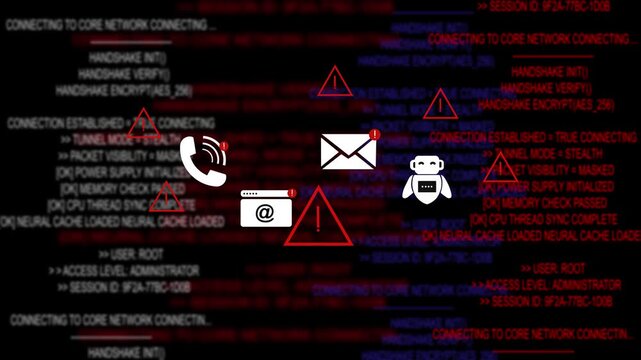 Cyber security breach alert: unauthorized access warning with digital threat and system code data breach