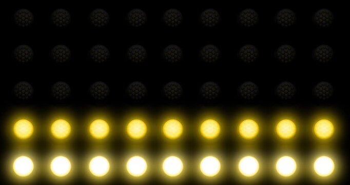 Glowing lights on a black background. Floodlights Flashing 1. Motion graphics Animation background Visual loops. 4K