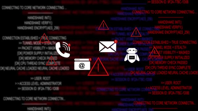 System breach detected: cyber security alert with digital warning and red data code background, data hack