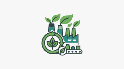 Fototapeta premium Modern Green Industrial Recycling and Sustainability with Factory Plants and Circular Arrow with high quality professional line art symbols for modern creative design and digital branding projects