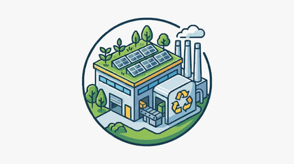 Fototapeta premium Professional Isometric of Eco Friendly Industrial Building with Solar Panels Recycling Symbol and Green Surroundings