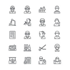 Fototapeta premium Industrial welding process and worker profile icons collection.