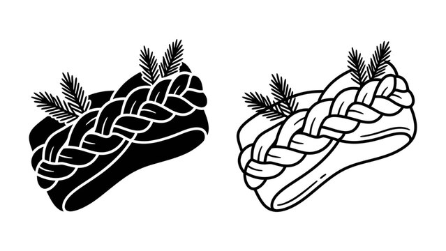 Cornish Pasties: A simple graphic representation of a traditional Cornish pasty, showcasing its braided crust and accompanying garnish.