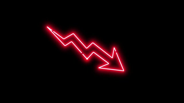 Red glowing neon zigzag arrow pointer isolated on transparent background design