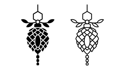 Fototapeta premium Ornamental Hop Silhouette: A stylized depiction of a hop cone, presented in both solid black and outline versions, adorned with delicate floral elements, perfect for design and illustration.