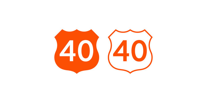 Two orange shield-shaped signs with number 40 in solid and outline versions, representing a route or highway marker.