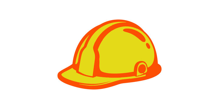 A yellow hard hat with orange details, construction worker safety gear, on an isolated checkered background, copy space.