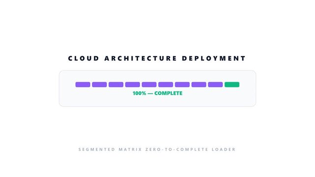 Cloud architecture deployment segmented matrix UI element with complete loading progress bar for modern software update and web application template