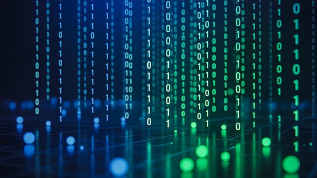 Digital binary code background representing data technology and cybersecurity
