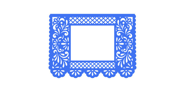 Papel picado vector illustration, traditional mexican decorative cutout paper for dia de los muertos celebration.