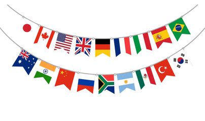 Obraz premium International World Flags Bunting Garland Vector Illustration for Global Events, Cultural Festivals, Sports Tournaments, and National Day Celebrations