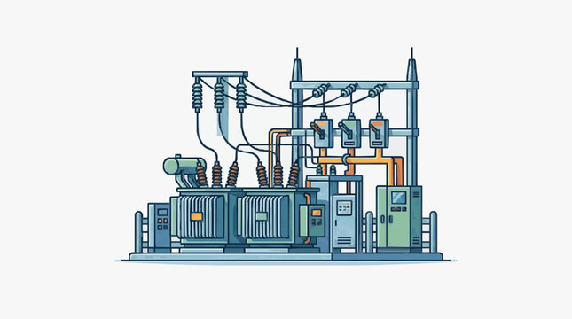 Elegant of a Detailed Electrical Substation with Transformers Circuit Breakers and Wiring Components
