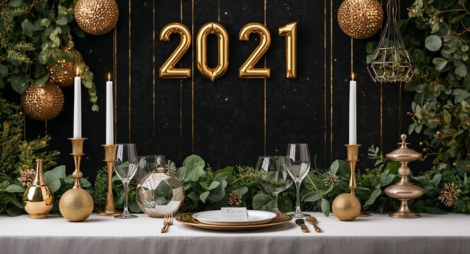 An elegant New Year Eve celebration setup featuring a beautifully decorated table � Holiday Celebration and Festive Concept for Seasonal Marketing
