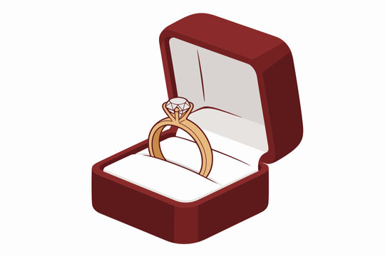 Engagement ring in an open red velvet box