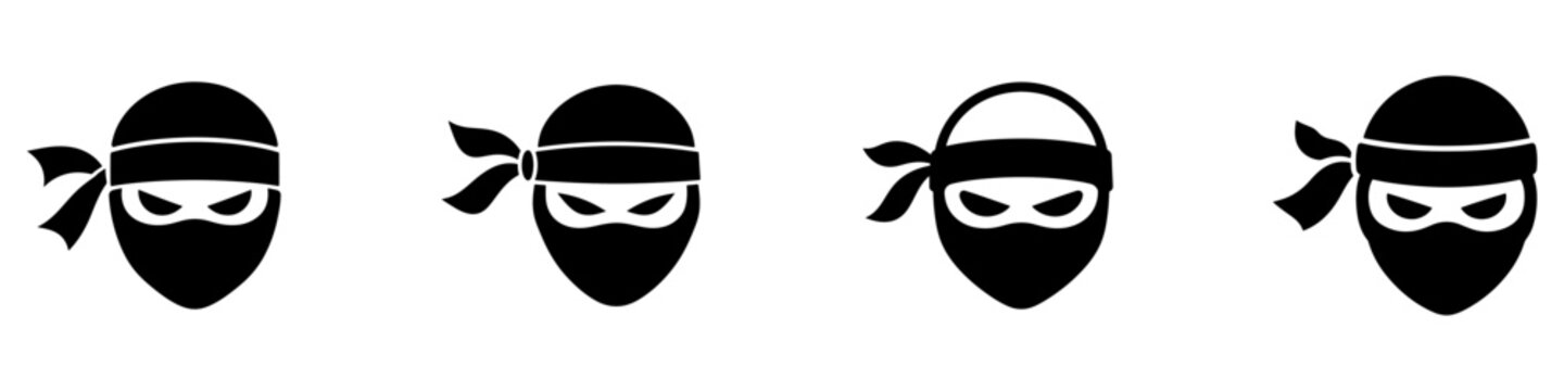Very simple flat minimalist ninja mask silhouettes vector isolated on white background black iconset