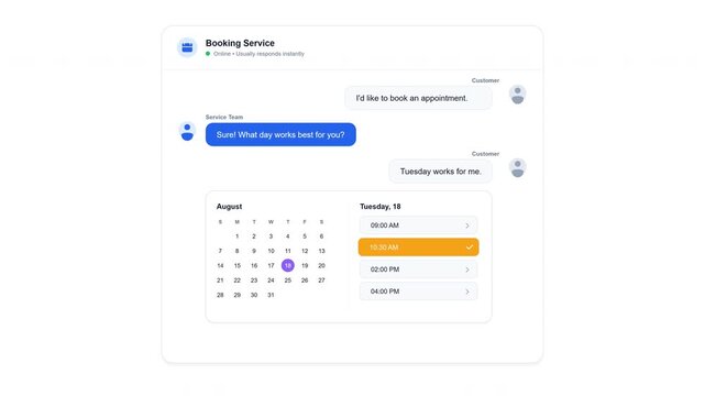 Online booking service interface with chat conversation and calendar schedule vector illustration