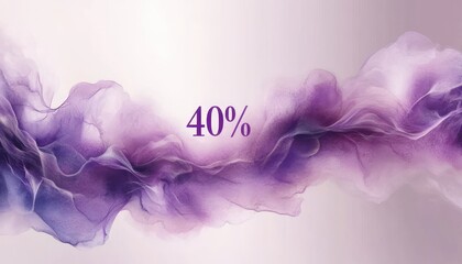 Fototapeta premium Ethereal purple smoke ribbons flowing across a soft pale gradient background with centered 40% text, calm elegant and delicate mood