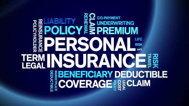 Personal insurance animated word cloud-text design animation tag kinetic typography seamless loop.