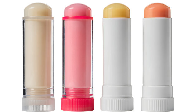 Blank Plastic Lip Balm Tubes Packaging Mockup Set Isolated on Transparent White Background