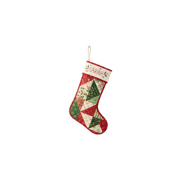 Quilted Christmas stocking with name Sarah embroidered
