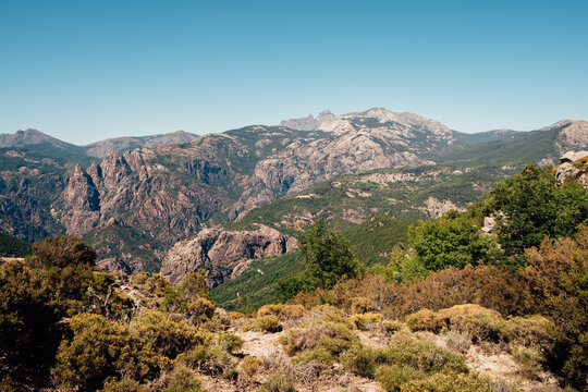 Impressive landscape of rocks in the mountains of Corsica