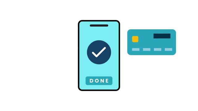 Mobile transaction payment done animation isolated on white background
