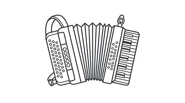 Minimalist linear outline illustration featuring traditional musical accordion instrument for creative graphic design projects