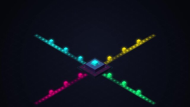 Isometric Digital Data Blocks Flowing in Abstract Network Connection Technology Motion Graphic