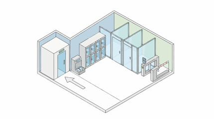 Fototapeta premium Modern office floor plan with glass partitions and workstations.