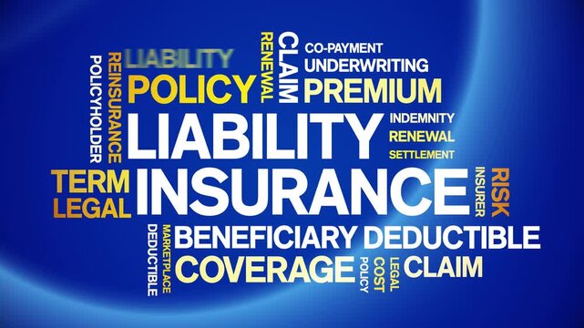 Liability insurance animated word cloud-text design animation tag kinetic typography seamless loop.