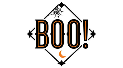 Spooky and festive halloween typography featuring a bold 'boo ' design with cobwebs and a playful pumpkin illustration © Nazmul