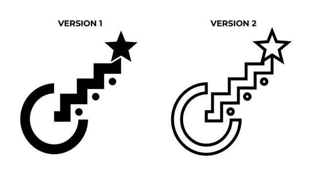 Staircase to Success Logos: Two distinct logo designs featuring a graphic representation of a staircase ascending towards a star, symbolizing growth, aspiration, and achievement.