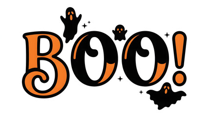 A playful and spooky halloween typography design featuring the word 'boo ' with ghostly and bat elements © Nazmul