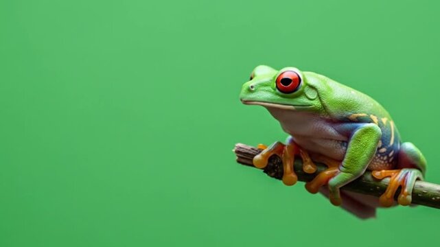 Red-Eyed Tree Frog Inflating Vocal Sac Green Screen Chroma Key