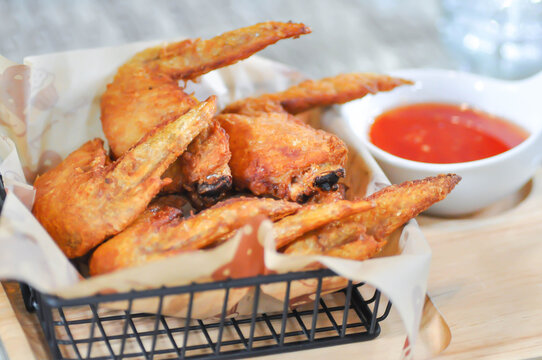 fried chicken or chicken wings or deep fried chicken and sauce
