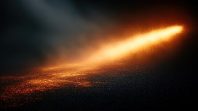 Glowing ember trail across a dark smoky surface with orange sparks and hazy light conveying heat and mysterious intensity