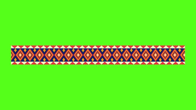 Horizontal decorative border strips featuring geometric diamond patterns isolated against a bright green backdrop with three identical horizontal green screen background video displays three design