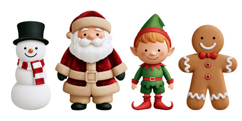 Naklejka premium Santa Claus Snowman Elf and Gingerbread Christmas Clipart