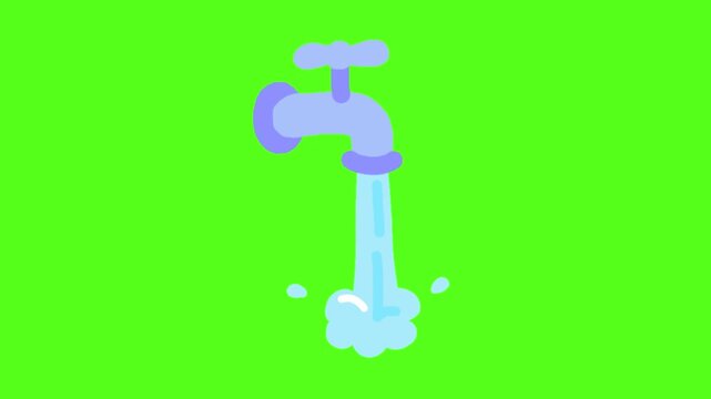Animated cartoon water faucets flowing continuously against a bright green screen background for digital projects with each pouring steady stream water small splashes base displays three stylized