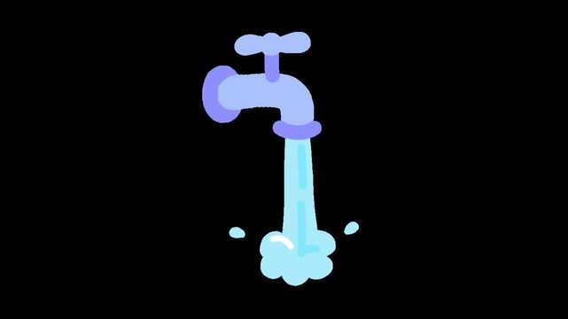 Three identical cartoon faucets flowing water streams set against a solid black background surface with each continuously pouring steady stream water onto splash faucets arranged horizontally liquid