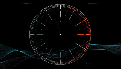 Fototapeta premium Futuristic Digital Clock Interface with Abstract Waveform Elements and Glowing Ticks on a Dark Background