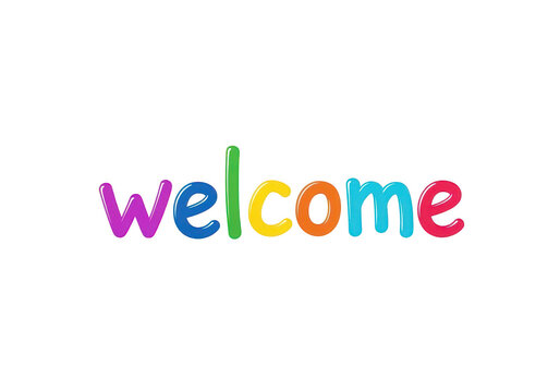 Colorful welcome lettering with rounded shapes on transparent background typography