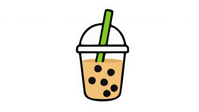 Flat vector animation of a boba bubble milk tea cup drink icon