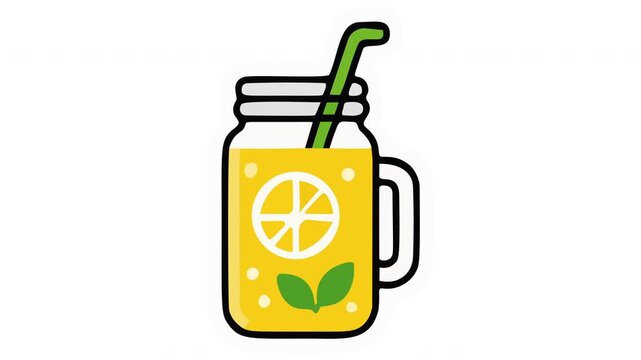 Flat vector animation of a fresh lemonade mason jar drink icon
