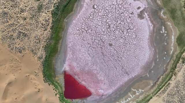 Aerial View of the Red Lake (Honghaizi) in Badain Jaran Desert, China
